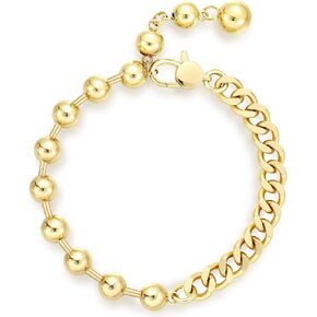 KissYan Gold Bracelets for Women, 14K Gold Plated Beaded Bracelets Chunky Cuban Link Big Clasp with Adjustable Extender Trendy Gifts for Teen Girls