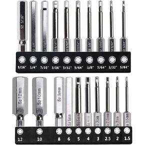 Yakamoz 20pcs Hex Head Allen Wrench Drill Bit Set Magnetic Screwdriver Bits with 1/4 Inch Hex Shank, 2 Inch Length (10pc Metric H1.5-H12 & 10pc SAE 5/64-5/16 Inch)
