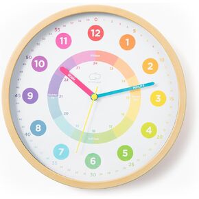 LittleHippo Learning Clock for Kids for Teaching to Tell Time - Kid's Analog, Silent, Non-Ticking Wall Clock for Bedrooms, Nursery, Playroom, School Classroom, Study to Learn to Tell Time