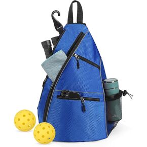 Pickleball Bag, Sports Pickleball Backpack for Men Women, Adjustable Crossbody Pickleball Paddle Bag, Sling bag for Paddle Pickleball Equipment, Tennis Bags, Large Capacity and Water Bottle Pocket