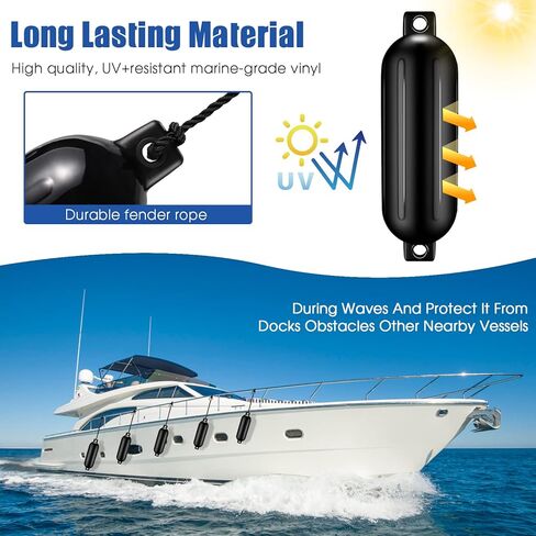 مصدات القوارب للمصدات، 4 قطع، مصدات القوارب البحرية المضلعة القابلة للنفخ تأتي مع حبال وإبر ومضخة للنفخ، مصدات القوارب لرسو السفن in Kuwait