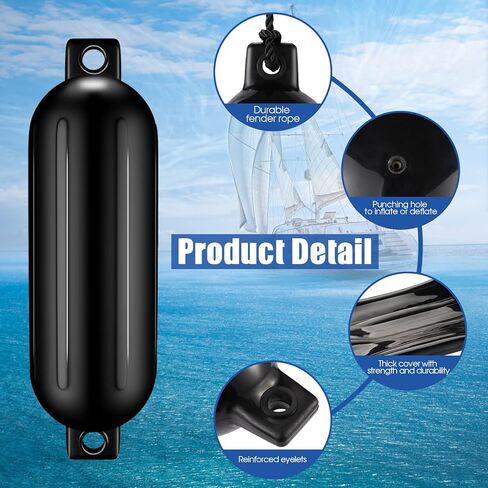 مصدات القوارب للمصدات، 4 قطع، مصدات القوارب البحرية المضلعة القابلة للنفخ تأتي مع حبال وإبر ومضخة للنفخ، مصدات القوارب لرسو السفن in Kuwait