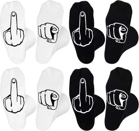 4 Pairs Funny Middle Finger Socks Gag Gifts Men's Novelty Socks Cotton Crew Socks for Men Women Birthday Gifts, Black and White in Saudi Arabia