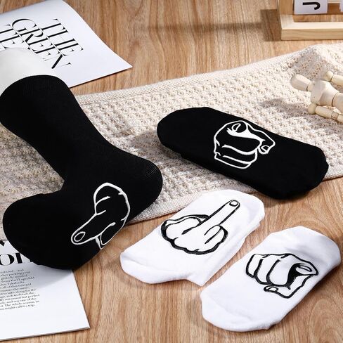 4 Pairs Funny Middle Finger Socks Gag Gifts Men's Novelty Socks Cotton Crew Socks for Men Women Birthday Gifts, Black and White in Saudi Arabia