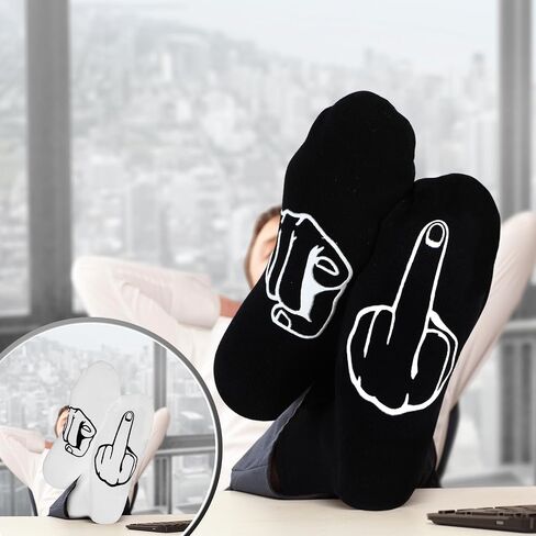 4 Pairs Funny Middle Finger Socks Gag Gifts Men's Novelty Socks Cotton Crew Socks for Men Women Birthday Gifts, Black and White in Saudi Arabia