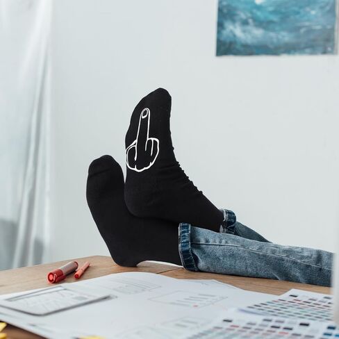 4 Pairs Funny Middle Finger Socks Gag Gifts Men's Novelty Socks Cotton Crew Socks for Men Women Birthday Gifts, Black and White in Saudi Arabia