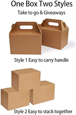 Happyhiram 25 علبة كبيرة من صناديق الجملون باللون البني - حاويات ورق كرافت متينة مقاس 9 × 6 × 6 بوصة للهدايا ووجبات الغداء والكوكيز وحفلات الزفاف في أعياد الميلاد، سهلة التجميع بمقابض in Kuwait