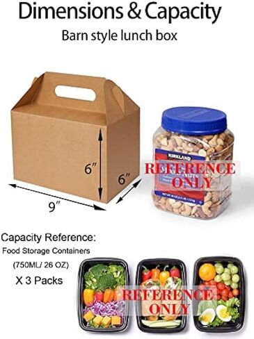 Happyhiram 25 علبة كبيرة من صناديق الجملون باللون البني - حاويات ورق كرافت متينة مقاس 9 × 6 × 6 بوصة للهدايا ووجبات الغداء والكوكيز وحفلات الزفاف في أعياد الميلاد، سهلة التجميع بمقابض in Kuwait