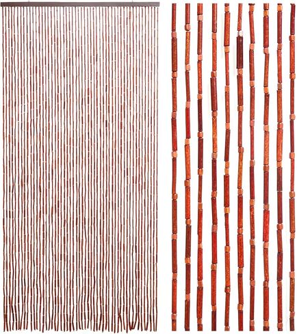 52 Strands Bamboo and Wood Beaded Curtain for Doorway Handmade Natural Doorway Beads Bohemian Bamboo and Wooden Room Devider Hanging Boho Beaded Curtain, Beige Bamboo Joint 35.4" x 74.8" in Saudi Arabia