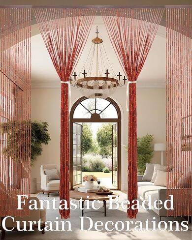 52 Strands Bamboo and Wood Beaded Curtain for Doorway Handmade Natural Doorway Beads Bohemian Bamboo and Wooden Room Devider Hanging Boho Beaded Curtain, Beige Bamboo Joint 35.4" x 74.8" in Saudi Arabia