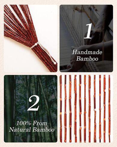 52 Strands Bamboo and Wood Beaded Curtain for Doorway Handmade Natural Doorway Beads Bohemian Bamboo and Wooden Room Devider Hanging Boho Beaded Curtain, Beige Bamboo Joint 35.4" x 74.8" in Saudi Arabia