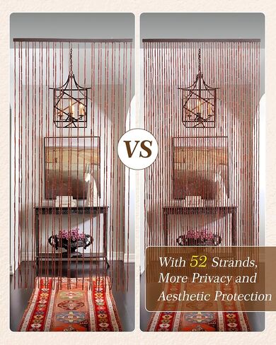 52 Strands Bamboo and Wood Beaded Curtain for Doorway Handmade Natural Doorway Beads Bohemian Bamboo and Wooden Room Devider Hanging Boho Beaded Curtain, Beige Bamboo Joint 35.4" x 74.8" in Saudi Arabia