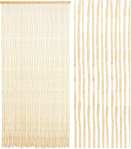 52 Strands Bamboo and Wood Beaded Curtain for Doorway Handmade Natural Doorway Beads Bohemian Bamboo and Wooden Room Devider Hanging Boho Beaded Curtain, Beige Bamboo Joint 35.4" x 74.8" in Saudi Arabia