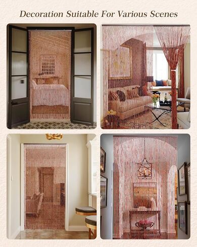 52 Strands Bamboo and Wood Beaded Curtain for Doorway Handmade Natural Doorway Beads Bohemian Bamboo and Wooden Room Devider Hanging Boho Beaded Curtain, Beige Bamboo Joint 35.4" x 74.8" in Saudi Arabia