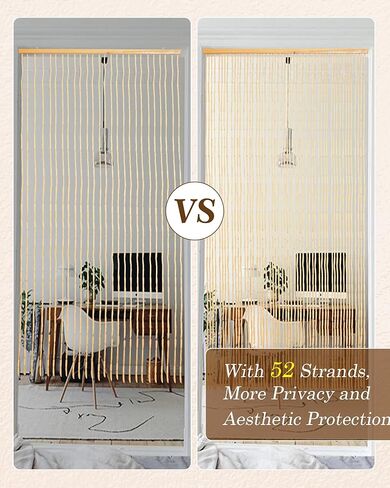52 Strands Bamboo and Wood Beaded Curtain for Doorway Handmade Natural Doorway Beads Bohemian Bamboo and Wooden Room Devider Hanging Boho Beaded Curtain, Beige Bamboo Joint 35.4" x 74.8" in Saudi Arabia