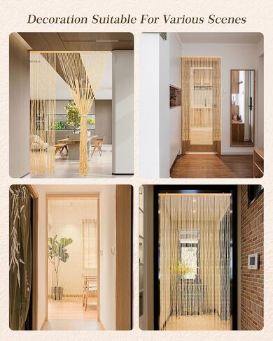 52 Strands Bamboo and Wood Beaded Curtain for Doorway Handmade Natural Doorway Beads Bohemian Bamboo and Wooden Room Devider Hanging Boho Beaded Curtain, Beige Bamboo Joint 35.4" x 74.8" in Saudi Arabia
