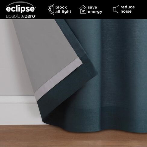ستائر Eclipse Dutchess 100% بحلقات معدنية مبطنة بالتعتيم، ستائر نافذة معزولة حراريًا لغرفة المعيشة أو غرفة النوم أو غرفة الوسائط، (لوحة واحدة)، بطول 63 بوصة × عرض 50 بوصة، بحري in Saudi Arabia