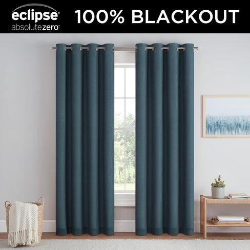 ستائر Eclipse Dutchess 100% بحلقات معدنية مبطنة بالتعتيم، ستائر نافذة معزولة حراريًا لغرفة المعيشة أو غرفة النوم أو غرفة الوسائط، (لوحة واحدة)، بطول 63 بوصة × عرض 50 بوصة، بحري in Saudi Arabia