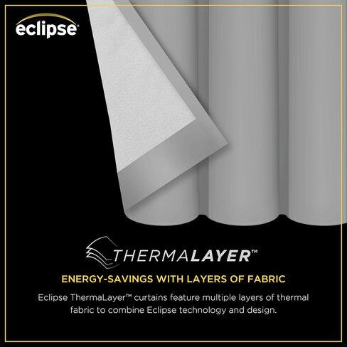 ستائر Eclipse Dutchess 100% بحلقات معدنية مبطنة بالتعتيم، ستائر نافذة معزولة حراريًا لغرفة المعيشة أو غرفة النوم أو غرفة الوسائط، (لوحة واحدة)، بطول 63 بوصة × عرض 50 بوصة، بحري in Saudi Arabia