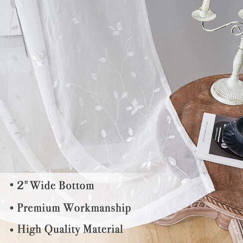 WUBODTI Gothic Black Leaf Sheer Curtains 63 Inch Length for Living Room, Rod Pocket Vine Leaves Embroidered Linen Textured Light Filtering Short Curtain Drapes 2 Panels for Bedroom Small Window in Saudi Arabia
