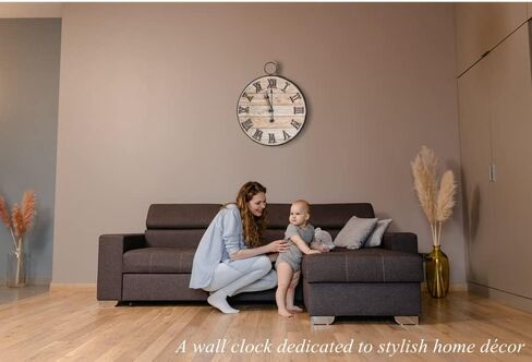 Wall Clock Large,Vintage Decor for Living Room,Farmhouse,Kitchen,Bedroom,Home Office,Round,Solid Wood,Silent Non-Ticking,28 inches in Saudi Arabia