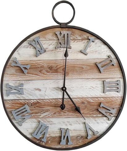 Wall Clock Large,Vintage Decor for Living Room,Farmhouse,Kitchen,Bedroom,Home Office,Round,Solid Wood,Silent Non-Ticking,28 inches in Saudi Arabia