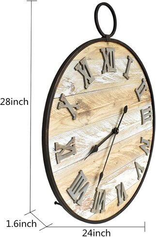 Wall Clock Large,Vintage Decor for Living Room,Farmhouse,Kitchen,Bedroom,Home Office,Round,Solid Wood,Silent Non-Ticking,28 inches in Saudi Arabia