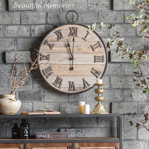 Wall Clock Large,Vintage Decor for Living Room,Farmhouse,Kitchen,Bedroom,Home Office,Round,Solid Wood,Silent Non-Ticking,28 inches in Saudi Arabia