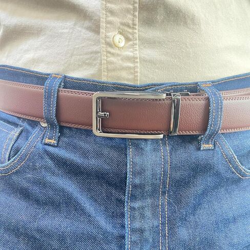Ma-G Men's Leather Ratchet Comfort Click Belt with Slide Buckle - Adjustable Trim-to-Fit Design. in Saudi Arabia