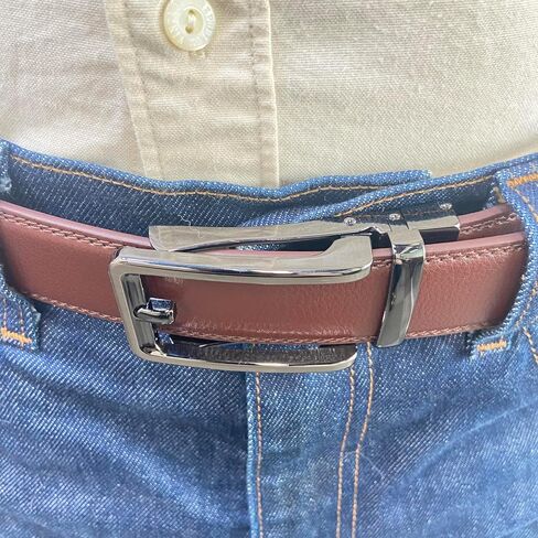 Ma-G Men's Leather Ratchet Comfort Click Belt with Slide Buckle - Adjustable Trim-to-Fit Design. in Saudi Arabia