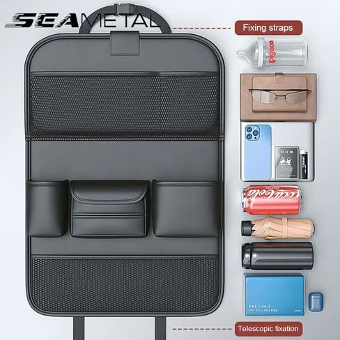 SEAMETAL [2024 Upgrade] Leather Car Back Seat Organizer - [Premium Leather Design] 7 Enhanced Storage Pockets, Perfect for Kids & Electronics, Universal Fit for Tablets and Phones（Black） in Saudi Arabia