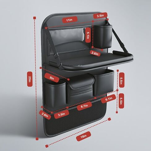 SEAMETAL [2024 Upgrade] Leather Car Back Seat Organizer - [Premium Leather Design] 7 Enhanced Storage Pockets, Perfect for Kids & Electronics, Universal Fit for Tablets and Phones（Black） in Saudi Arabia