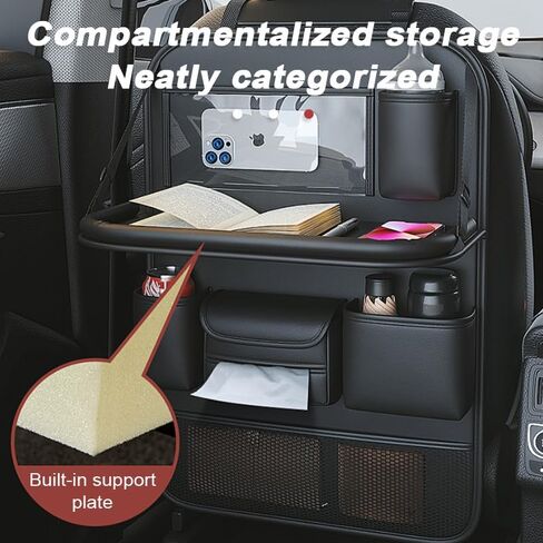 SEAMETAL [2024 Upgrade] Leather Car Back Seat Organizer - [Premium Leather Design] 7 Enhanced Storage Pockets, Perfect for Kids & Electronics, Universal Fit for Tablets and Phones（Black） in Saudi Arabia