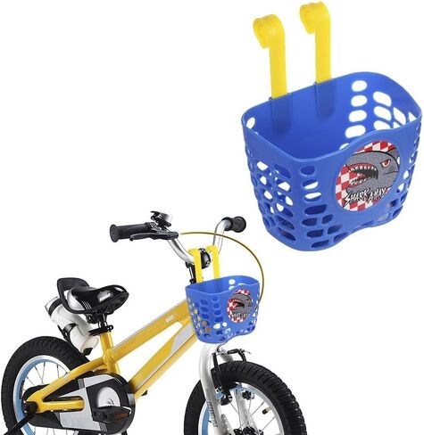 Kid's Bike Basket, Blue Basket Holder Cute Shark/Dino/Train/Puppy Pattern Bicycle Front Handlebar Basket for Kid Boys in Kuwait