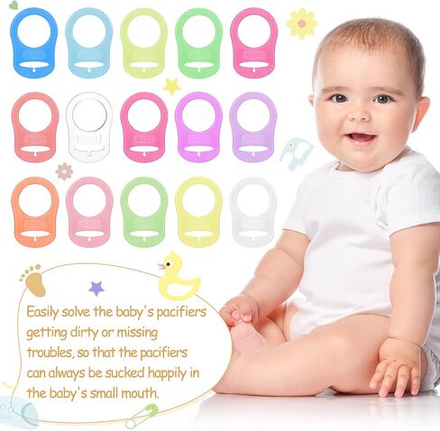 15 Pieces Soft Silicone Baby Pacifier Clips Holders Silicone Adapter Rings Holder Baby Nipple Rings Baby Dummy Pacifier Holder for Baby Pacifiers (Assorted Colors) in Kuwait