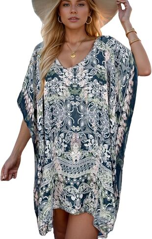Moss Rose Women's Beach Kaftan Dresses Kimono Swimsuit Cover up for Bathing Suit with Floral Pattern in Saudi Arabia