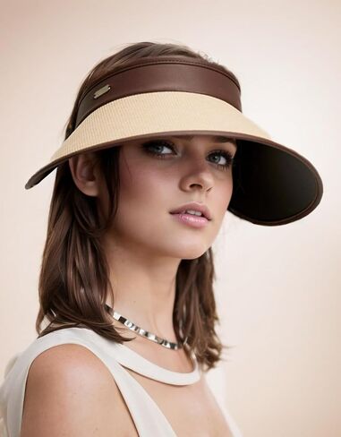 قبعة من القش للوقاية من الشمس للنساء والرجال، حافة واسعة، بدون ظهر، ذيل حصان، عامل حماية من الشمس 50+، قبعة شاطئ متينة in Kuwait