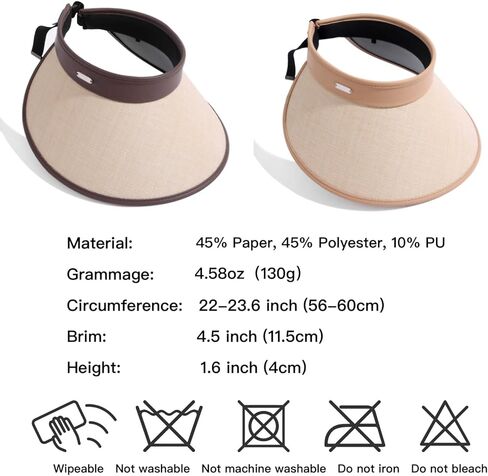 Straw Sun Visor Hat for Women & Men, Wide Brim, Backless, Ponytail, UPF 50+, Sturdy Beach Hat in Saudi Arabia