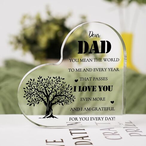Gifts for Dad Gifts from Daughter - Engraved Acrylic Heart Piece with Heartwarming Words - Dad Birthday Gifts for Fathers in Saudi Arabia