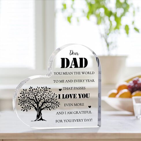 Gifts for Dad Gifts from Daughter - Engraved Acrylic Heart Piece with Heartwarming Words - Dad Birthday Gifts for Fathers in Saudi Arabia