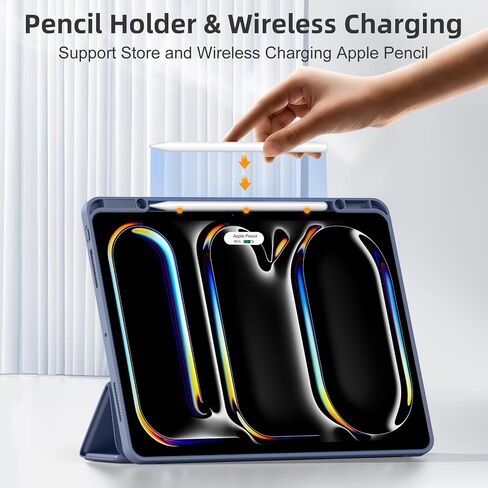 LEOMARON Compatible with iPad Pro 13 Inch Case 2024 M4 with Pencil Holder, Soft TPU Back Cover for iPad 13 Pro Case, Trifold Stand, Support Pencil Pro and Pencil (USB-C), Auto Wake/Sleep, Aurora Blue in Saudi Arabia