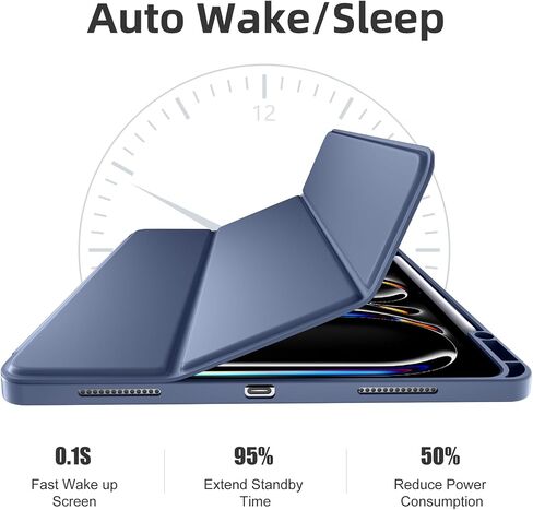 LEOMARON Compatible with iPad Pro 13 Inch Case 2024 M4 with Pencil Holder, Soft TPU Back Cover for iPad 13 Pro Case, Trifold Stand, Support Pencil Pro and Pencil (USB-C), Auto Wake/Sleep, Aurora Blue in Saudi Arabia