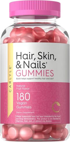 Carlyle Hair, Skin and Nails Gummies | 180 Count | Fruit Flavor Gummy Vitamins | with Biotin | Non-GMO, Gluten Free in Saudi Arabia
