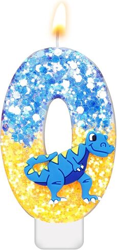Dinosaur Birthday Candle, 2.87 Inch Birthday Number Candles Sequins Cake Topper Candle 3D Number Candle for Dinosaur Theme Party Birthday Decoration Supplies(Number 5) in Kuwait