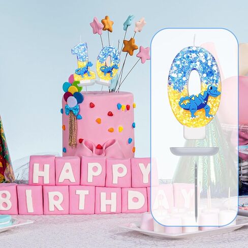 Dinosaur Birthday Candle, 2.87 Inch Birthday Number Candles Sequins Cake Topper Candle 3D Number Candle for Dinosaur Theme Party Birthday Decoration Supplies(Number 5) in Kuwait