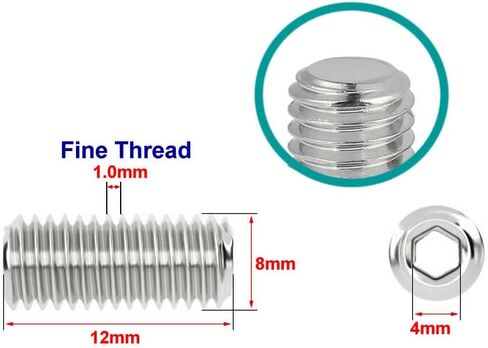 Junter 30 قطعة M8-1.0x6 مللي متر غرامة الموضوع متري A2 الفولاذ المقاوم للصدأ نقطة مسطحة نكش عرافة مجموعة مقابس مسامير متري DIN913 in Saudi Arabia