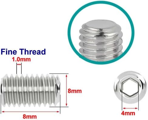 Junter 30 قطعة M8-1.0x6 مللي متر غرامة الموضوع متري A2 الفولاذ المقاوم للصدأ نقطة مسطحة نكش عرافة مجموعة مقابس مسامير متري DIN913 in Saudi Arabia