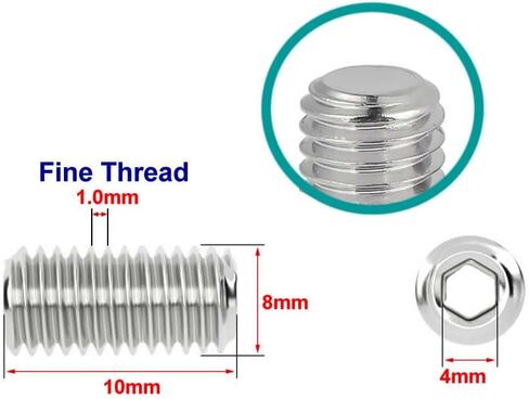 Junter 30 قطعة M8-1.0x6 مللي متر غرامة الموضوع متري A2 الفولاذ المقاوم للصدأ نقطة مسطحة نكش عرافة مجموعة مقابس مسامير متري DIN913 in Saudi Arabia