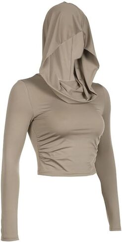 المرأة LovelyWholesale كم طويل Bodycon هوديس Ruched اقتصاص قمم البلوز in Saudi Arabia