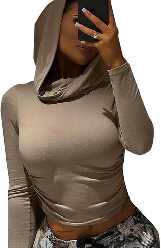 المرأة LovelyWholesale كم طويل Bodycon هوديس Ruched اقتصاص قمم البلوز in Saudi Arabia